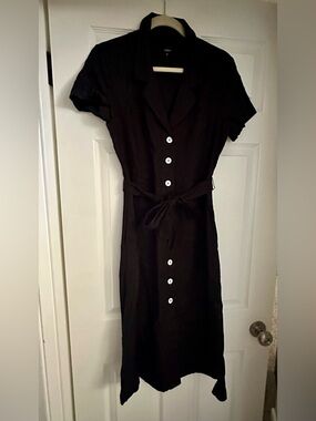 Quince European Linen Button Front Dress Black Size S NWOT